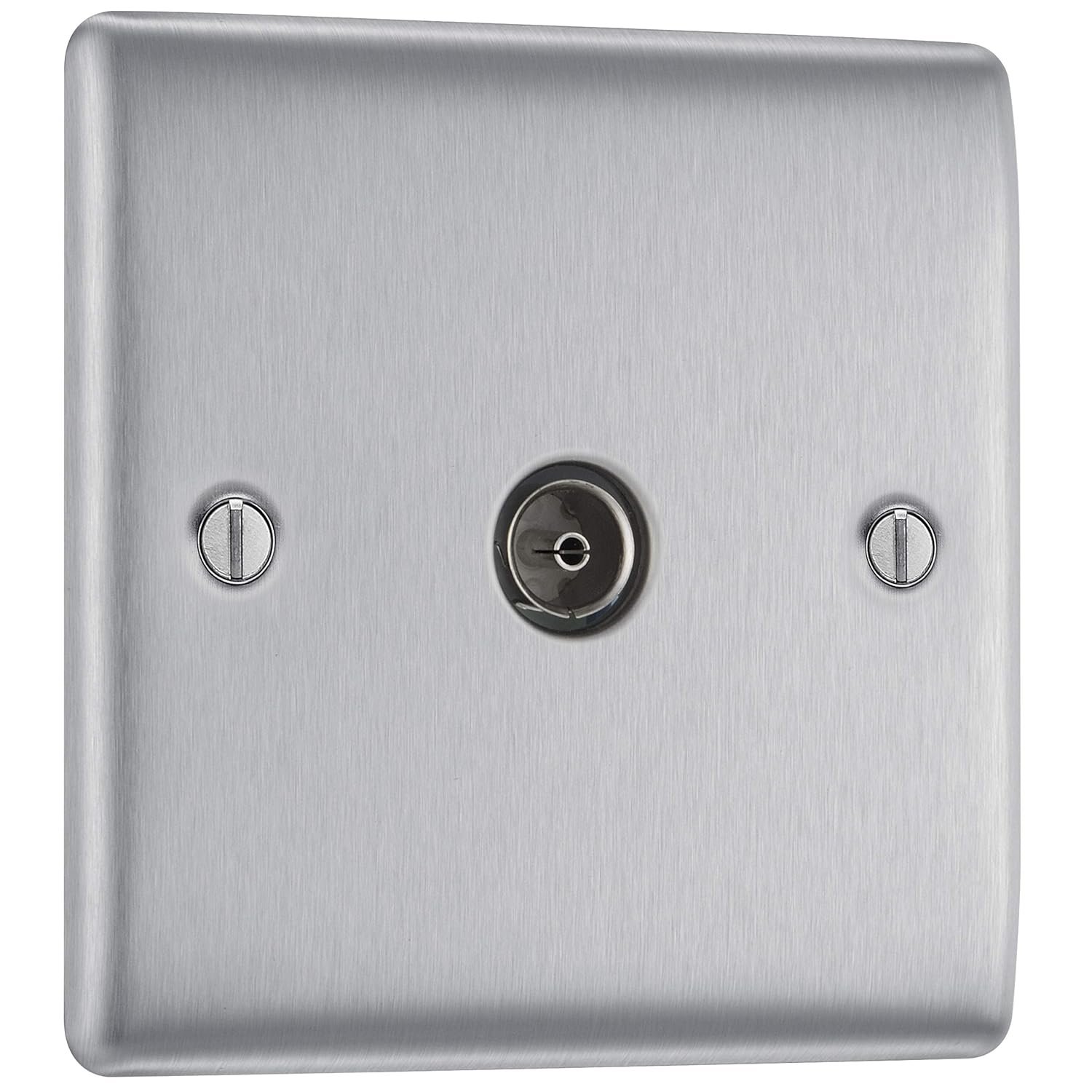 BG Electrical NBS60-01 Single Co-Axial Socket, Brushed Steel, 86mm x 86mm x 20mm