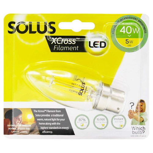SOLUS 40W = 5W BC CANDLE XCROSS LED